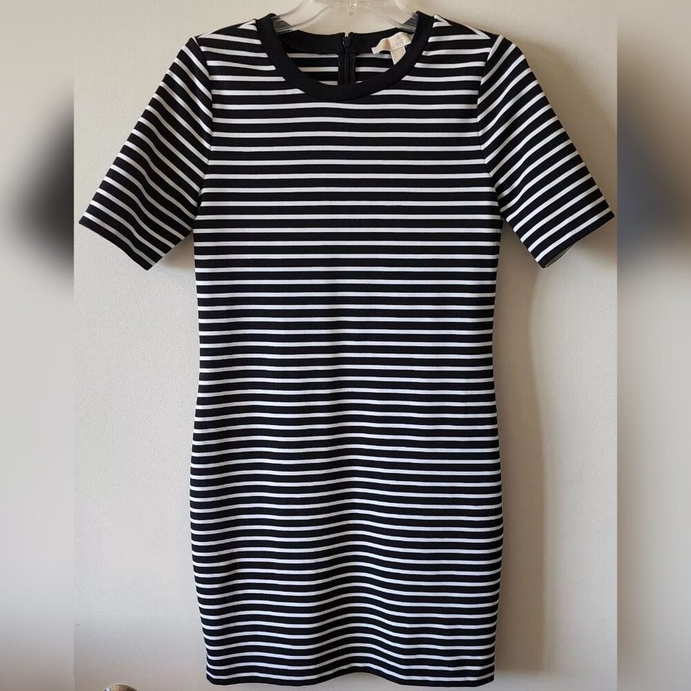 Michael Kors Black-White Striped Dress Short Sleeve Size M
